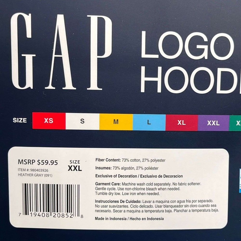 Gap 1969 Varsity LOGO Mens Gray Hoodie Sweater Pullover  NWT - Picture 5 of 5